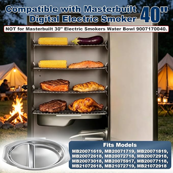 9007180374 Water Bowl Replacement Parts for Masterbuilt 40-inch Digital Electric Smoker, Large Water Pan for Masterbuilt Smoker MB20071619, MB20071719, MB20071819, MB20072618, MB20072718, MB20072918