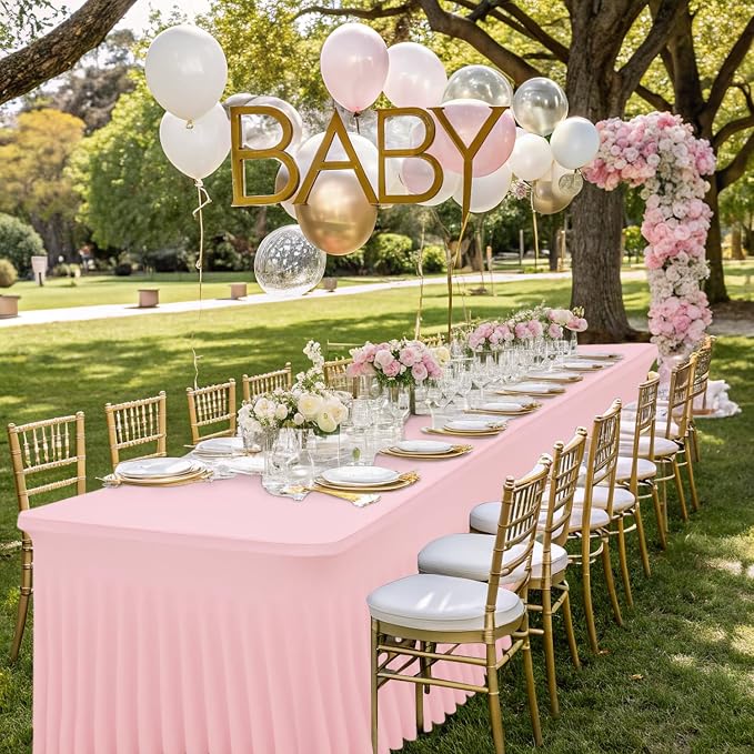 Smiry Spandex Elastic Fitted Table Cloth Skirt for 4FT Rectangle Table | Stretch Washable Table Cloth, Banquet Table Cover for Wedding, Party, Indoor & Trade Shows, (Pink, 48Lx24Wx30H)