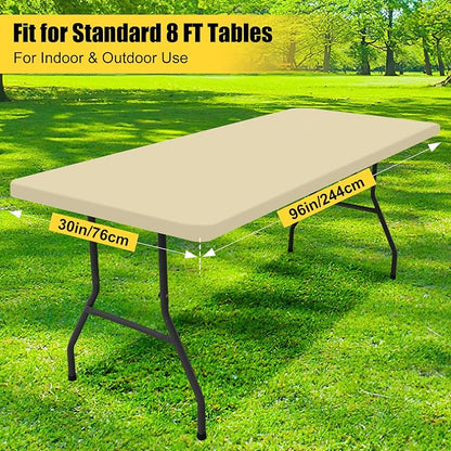 Smiry Rectangle Picnic Table Cloth, Waterproof Elastic Fitted Tablecloths for 8 Foot Tables, Washable Polyester Table Cover for Camping, Indoor and Outdoor (Champagne, 30"x96")