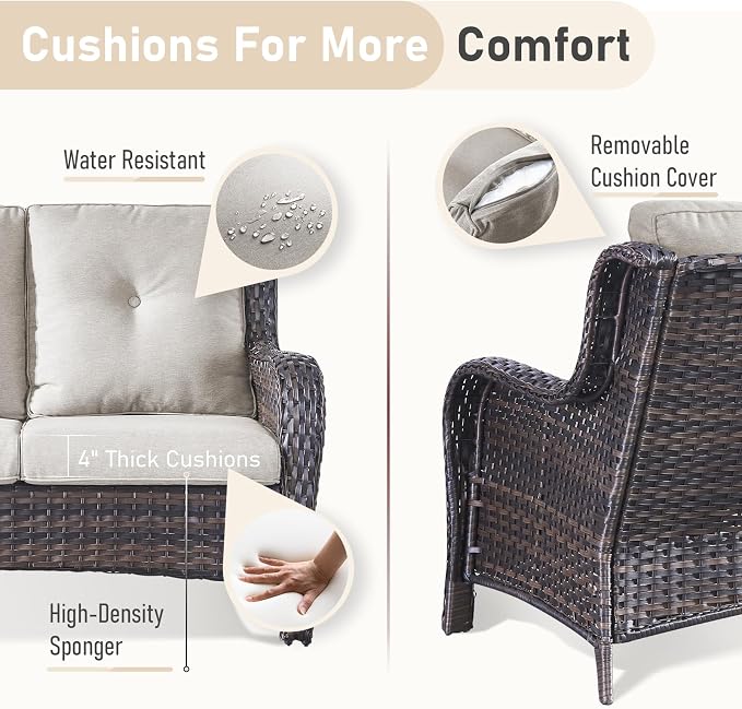 Outdoor Loveseat Sofa-2 Seater Rattan Wicker Patio Couch High Back Patio Sofa for Porch Deck Backyard-Brown/Beige