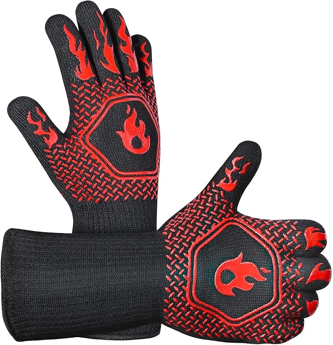 HAMITOR BBQ Grill Gloves : 1472 ℉ High Temp Resistance Fireproof Glove for Grilling Barbecue - Washable Long Silicone Oven Mitts Extreme Hot Proof Mittens for Kitchen Cooking Baking