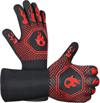 HAMITOR BBQ Grill Gloves : 1472 ℉ High Temp Resistance Fireproof Glove for Grilling Barbecue - Washable Long Silicone Oven Mitts Extreme Hot Proof Mittens for Kitchen Cooking Baking