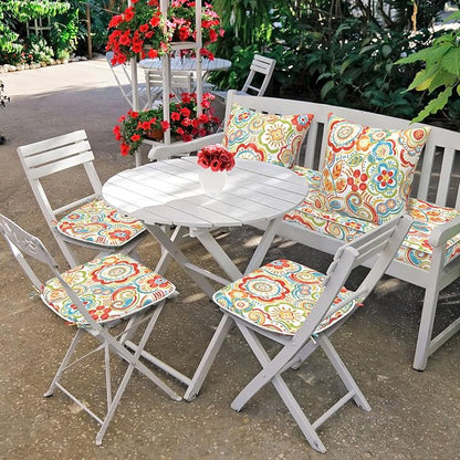 DYTXIII Set of 4 Outdoor Chair Cushions with Ties,Water Repellent Patio Chair Pads 17"x 16" for Outdoor Furniture,Round Corner Seat Cushions for Garden Yard Kitchen Flower Red