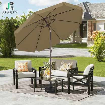 JEAREY 9 FT Patio Umbrella Outdoor, Table Umbrellas Market Umbrella w/Push Button Tilt/Crank, 8 Sturdy Ribs(Tan)
