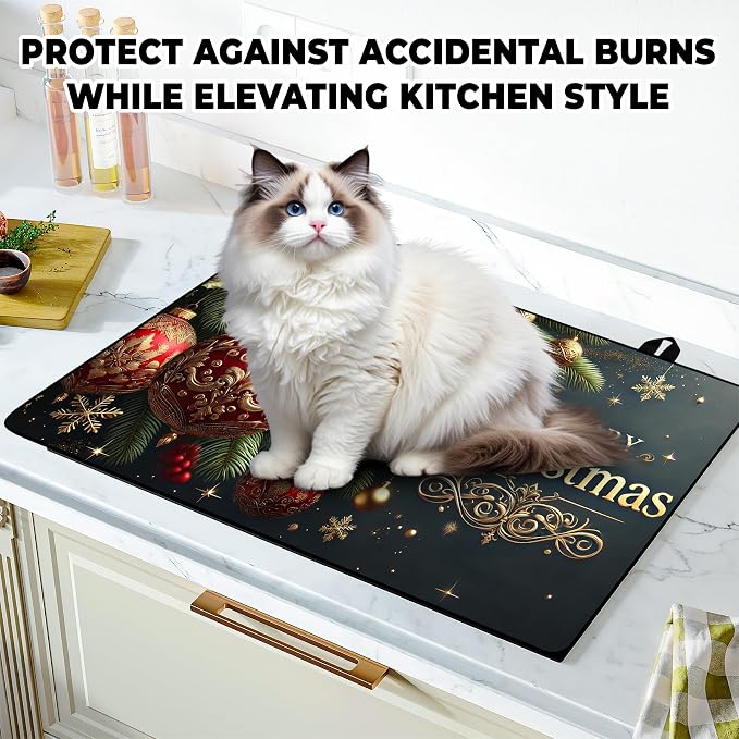Christmas Stove Top Cover Snowman Stove Top Cover for Home Decoration Kitchen Pad Non-Stick Washable Cooktop Covers Countertop Protector Keep Stove Clean 28"x20" (Ball)