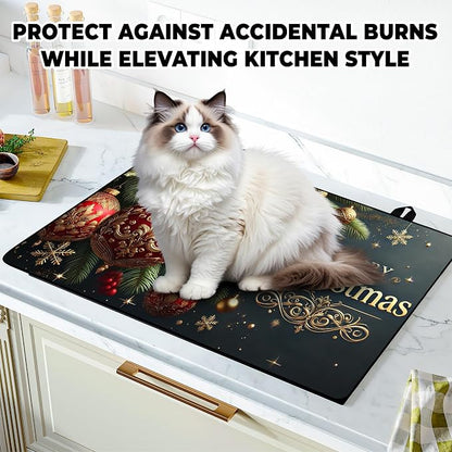 Christmas Stove Top Cover Snowman Stove Top Cover for Home Decoration Kitchen Pad Non-Stick Washable Cooktop Covers Countertop Protector Keep Stove Clean 28"x20" (Ball)