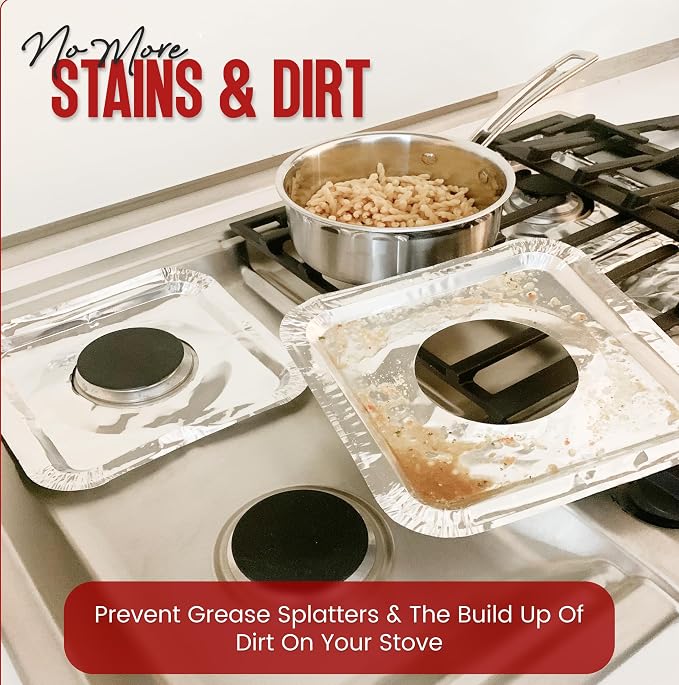 Aluminium Gas Stove Burner Covers (50 Pack) - Disposable Gas Stove Cover Liners, Heat-Resistant Gas Stove Top Covers for Gas Burners and Stove Covers for Gas Stove Top the Perfect Kitchen Accessories
