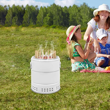 Portable Smokeless Barbecue Charcoal Barrel Grill, Stainless Steel Surround Charcoal Kebab Grill with 22 Skewers & BBQ Cooking Grate, Outdoor Camping Patio Backyard Fire Pit for Family Party