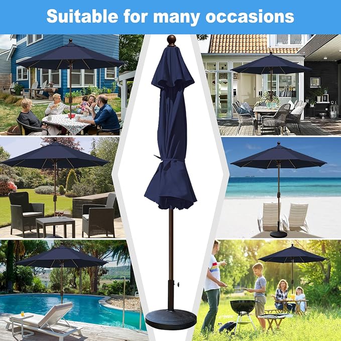 Eurmax USA 10-Year-Non-Fading 10FT Outdoor Patio Market Umbrella,UPF50+ UV Resistant Sun Shade,Heavy Duty Commercial Grade,Crank Lift Design,Windproof Vented Top for Garden,Pool,Deck,Navy Blue