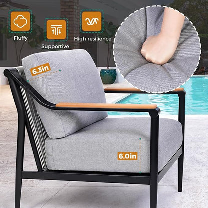 Jocoevol 4 Pieces Outdoor Sofa Conversation Set, 4 Seats Couch Set with Table, Metal Frame Rope Weaving Design UV Resistance Waterproof for Patio Garden Balcony, Grey