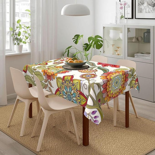 Rectangle 54"x72" Boho Floral Tablecloth Flower Colorful Decorative | Washable Table Cloth for Kitchen Dining Parties Picnic Birthday Spring Summer Farmhouse Home Decor