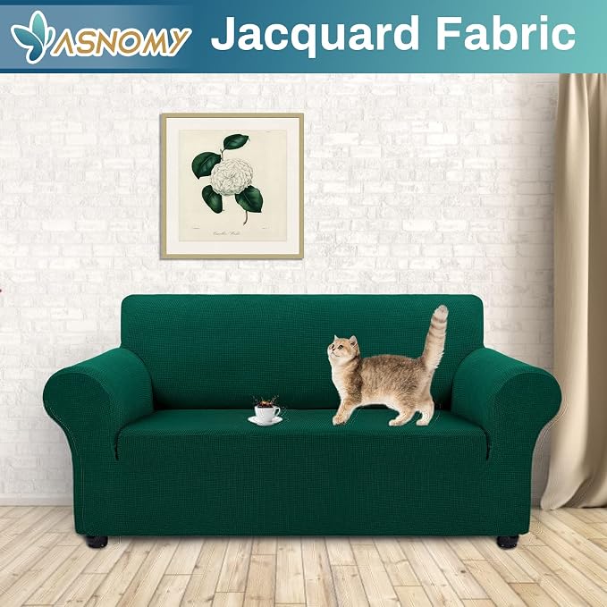 Stretch Couch Covers Washable,loveseat Cover Slipcovers,Blackish Green | 1-Piece Sofa Cover(55"-78") loveseat cover Furniture Protector Soft Jacquard,Non-Slip Elastic Bottom for Dogs & Kids