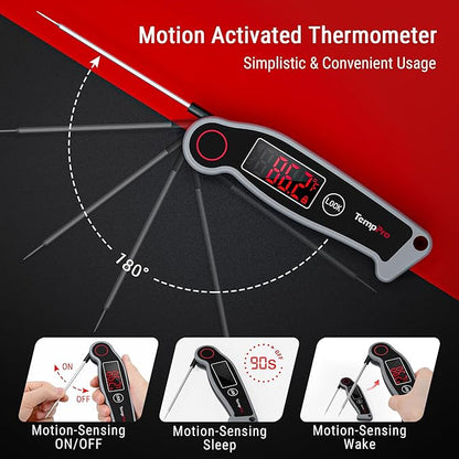 TempPro TP19 Waterproof Digital Meat Thermometer for Grilling with Ambidextrous Backlit & Thermocouple Instant Read Kitchen Cooking Food Thermometer for Candy Water Grill Smoker (Previously ThermoPro)