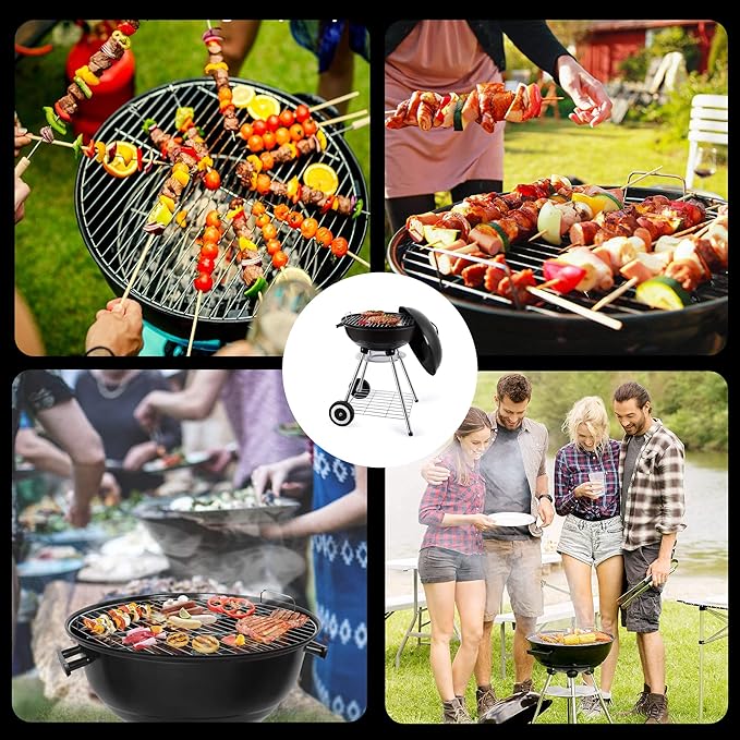 22 Inch Portable Charcoal Grill – Heavy-Duty Round BBQ Grill with Thickened Grilling Bowl, Sturdy with 4 Legs & Wheels for Small Outdoor Barbecue, Camping, Travel, Tailgating & Backyard Cooking