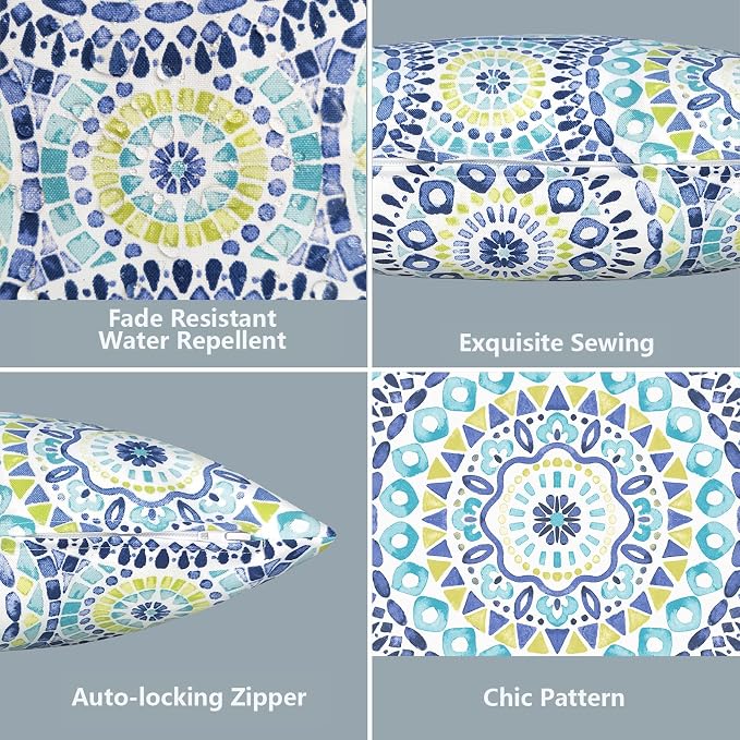 LVTXIII 2 Pack Outdoor Pillow Covers ONLY 18x18 Inch, Water-Repellent Square Decorative Cushion Covers for Patio Furniture, Garden, Sofa, Delancey Lagoon