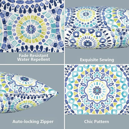 LVTXIII 2 Pack Outdoor Pillow Covers ONLY 18x18 Inch, Water-Repellent Square Decorative Cushion Covers for Patio Furniture, Garden, Sofa, Delancey Lagoon