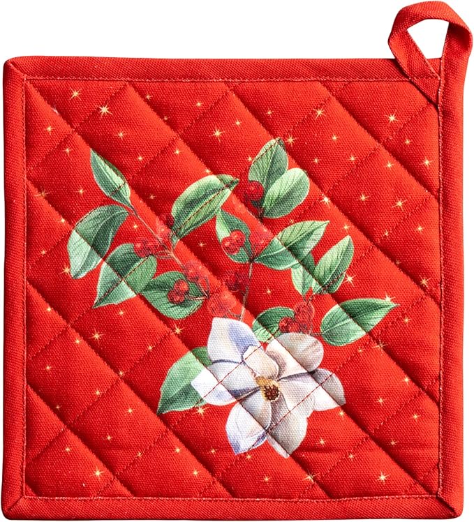 Maison d' Hermine Pot Holders 100% Cotton Potholders (8" x 8", Pack of 1) | Heat Resistant Hot Pads with Loop BBQ Cooking Baking Hotel Kitchen Handling Hot Pans Thanksgiving Christmas - Noel