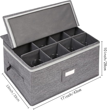 popoly Stemware Storage Containers (2 pack), Wine Glass Storage Box with Dividers for Glassware or Crystal, Holds 12 Red or White Wine Glasses, Hard Top and Stackable (Grey) | Glassware Storage Containers Holds 24 Red, White Wine Glasses or Crystal, St...