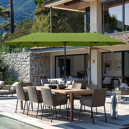 GREEN PARTY 13 ft Outdoor Patio Umbrella, Large Rectangular Table Umbrellas | Double-Sided, UV & Fade Resistant Canopy for Deck Poolside Garden Backyard, Market Umbrella with Crank & 1.5" Pole, Lime