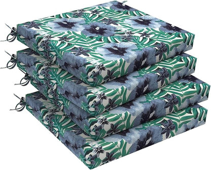 DYTXIII Set of 4 Outdoor Chair Cushions, Water Resistant 18.5"x16"x2" Square Seat Cushion for Patio Dining Chairs, High-Density Replacement Pads for Indoor Outdoor Furniture - Blue Salmone Tropical