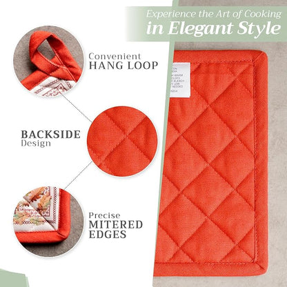 Maison d' Hermine Pot Holders 100% Cotton Potholders (8" x 8", Pack of 2) | Heat Resistant Hot Pads with Loop BBQ Cooking Baking Hotel Kitchen Handling Hot Pans Thanksgiving Christmas - Amarante