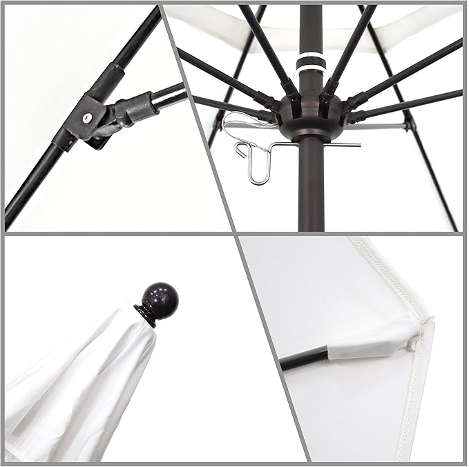 California Umbrella 9' Round Aluminum/Fiberglass Umbrella, Push Open, Bronze Pole, Sunbrella Teak Fabric