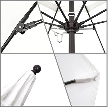 California Umbrella 9' Round Aluminum/Fiberglass Umbrella, Push Open, Bronze Pole, Sunbrella Teak Fabric