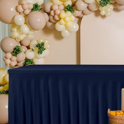 6 Pack Navy Spandex Table Covers 6ft Rectangle Ruffle Skirts for Party | Elastic Table Covers 6 Foot, Pleated Fitted Table Cloths, Wrinkle Resistant Elegant Table Skirts Wedding, Banquets