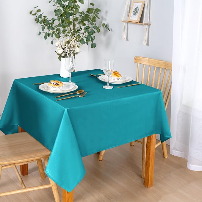 DWCN Square Tablecloth - 54 x 54 Inch - Waterproof Stain and Wrinkle Resistant Washable Table Cloth, Decorative Fabric Table Cover for Kitchen Dining Room Party and Outdoor Use, Turquoise