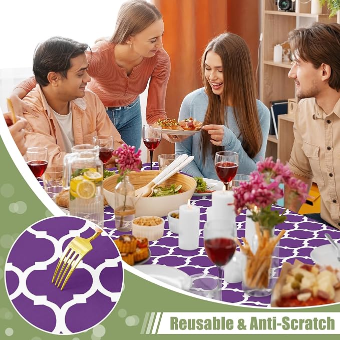 Smiry Picnic Fitted Table Cover, 8 Foot Flannel Backed Vinyl Tablecloth | Waterproof Elastic Stretch Table Cloth, Wipeable Plastic Tablecloth for Camping, Indoor & Outdoor (Purple, 30" x 96")
