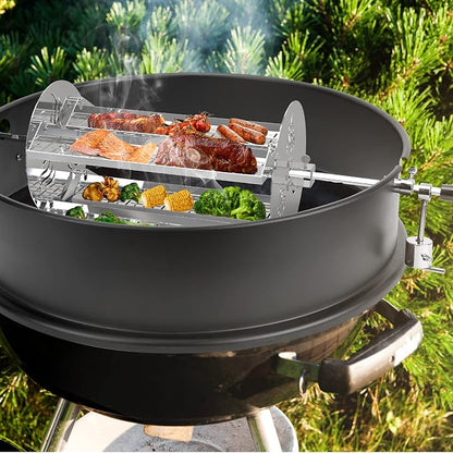 onlyfire Stainless Steel 18inch Rotisserie Basket Barbecue Rotating Tray | For Most Gas/Charcoal Grills, Fits for 1/2" & 3/8" Hexagon, 3/8" & 5/16" Square Spit Rods