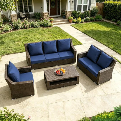 Patio Cushions for Outdoor Furniture, 24x24 Outdoor Couch Cushions, Waterproof & Fade-Resistant Patio Chair Cushions with Removable Cover, Replacement Outdoor Deep Seat Cushion, Navy Blue (Set of 6)