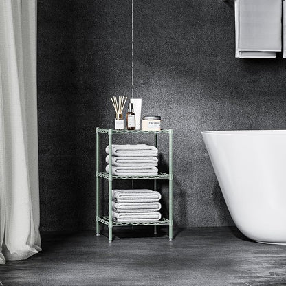 M MZG 750 lbs 3-Shelf Storage Shelves Wire Shelving Unit Standing Metal Rack for Small Places Narrow Wire Rack for Bathroom, Green 13.8 D x 13.8" W x 25.5" H
