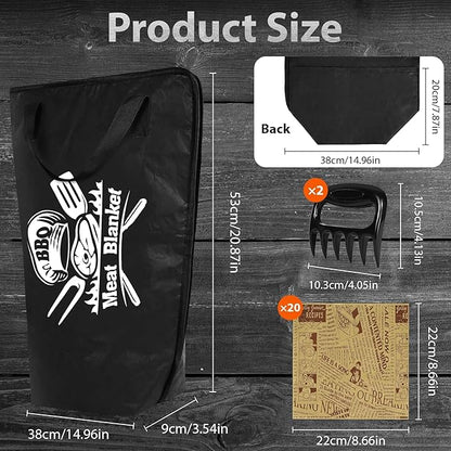 23 Pcs BBQ Blanket for Resting Meat 21" Smoker Meats Resting Bag Insulated Resting Bag with Wide Mouth Bear Paws Meat Claws Greaseproof Papers Reusable Smoker Grilling Accessories