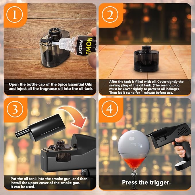 Electric Cocktail Bubble Smoke Gun Kit for Bar and Home Use-Aroma Gun Set Includes 4 Flavour Aromas and Edible Bubbles -for Enhancing Food and Drink Flavors Gift for Men/Dad/Husband/Bartender