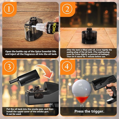 Electric Cocktail Bubble Smoke Gun Kit for Bar and Home Use-Aroma Gun Set Includes 4 Flavour Aromas and Edible Bubbles -for Enhancing Food and Drink Flavors Gift for Men/Dad/Husband/Bartender
