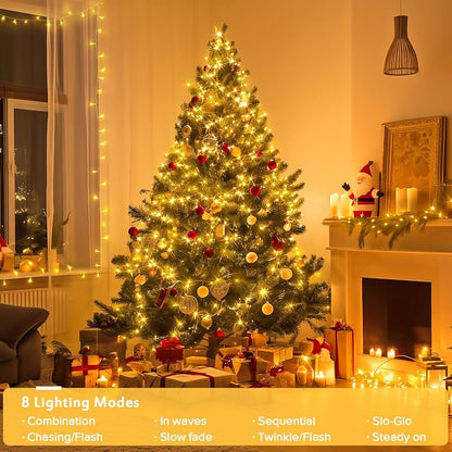 JMEXSUSS 400 LED Christmas Lights Outdoor, Classroom Lights Plug in | 132 ft Warm White String Lights with Remote, 8 Modes Christmas Tree Lights for Bedroom Outside Patio Party Xmas Holiday Decor