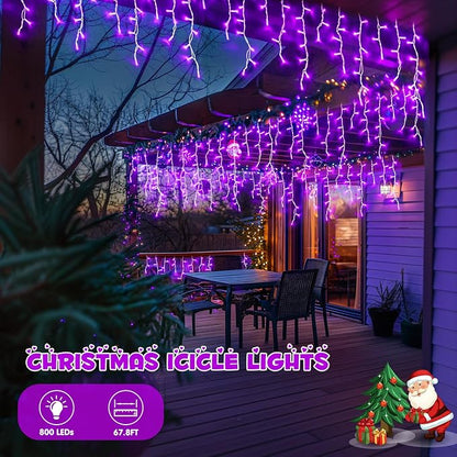 JMEXSUSS Purple Halloween Lights Outdoor, 800 LED | Icicle Lights for Outside Waterproof, 8 Modes String Lights Plug in for Fireplace Tree Garden Patio Halloween Decor