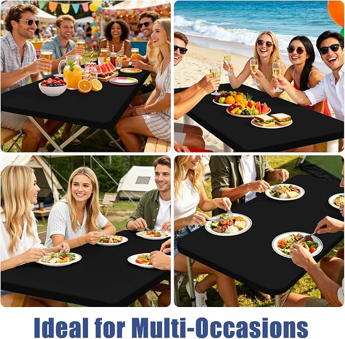 Moosfor Spandex 4 Foot Rectangle Table Cloth, Elastic Fitted Tablecloths for Picnic, Stretch Washable Patio Table Cover for Outdoor, Camping, Banquet and Parties (Black, 36"x48")
