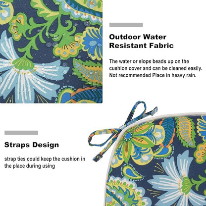 DYTXIII Set of 2 Outdoor Chair Cushions with Ties, Water Repellent Patio Chair Pads 17"x 16" for Outdoor Furniture, Round Corner Seat Cushions for Garden Yard Kitchen Flower Child