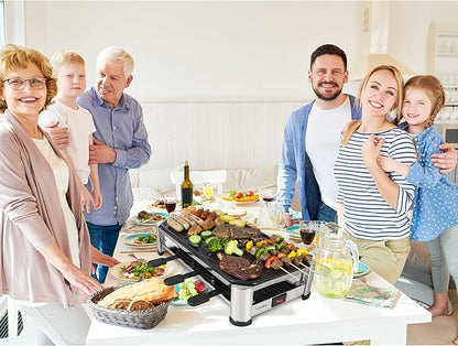 TAMARIT 8-Person Raclette Grill, Electric Party Grill with Nonstick Plate, 8 Pans and Spatulas, 1500 W (Indoor), Stainless Steel