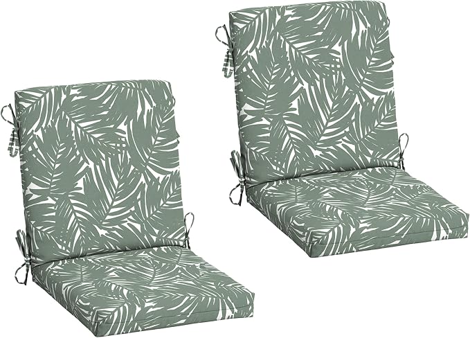 Arden Outdoor Dining Chair Cushion, 2-Pack, 20x44, Sage Palm | Rain-Proof Seat Pad, Fade-Resistant, Mold and Mildew Resistant