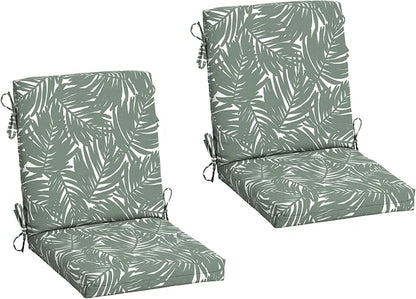 Arden Outdoor Dining Chair Cushion, 2-Pack, 20x44, Sage Palm | Rain-Proof Seat Pad, Fade-Resistant, Mold and Mildew Resistant