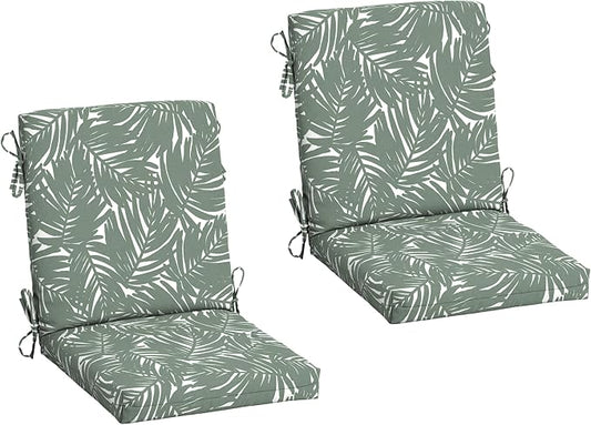 Arden Outdoor Dining Chair Cushion, 2-Pack, 20x44, Sage Palm | Rain-Proof Seat Pad, Fade-Resistant, Mold and Mildew Resistant