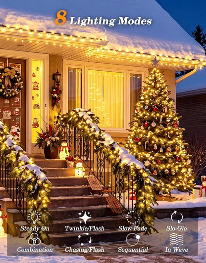 LitHome 2 Pack Upgraded Solar String Lights Outdoor, Total 800LED 262FT | Solar & USB Powered Christmas Lights with Remote,8 Mode Waterproof String Light for Patio Garden Yard Tree Decor,Warm White