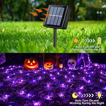 YEGUO 2 Pack Purple Solar Halloween Lights, Each 33ft 100 LED Solar String Lights Outdoor Waterproof, 8 Modes Solar Christmas Lights Outdoor for Bedroom Patio Garden Halloween Party Decor