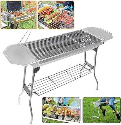 HTTMT- Outdoor Campling Refined Stable Version-2.0 Iron Portable Folding Barbecue Charcoal Grill Stove Shish Kebab Stainless Steel BBQ Patio Fold Large [P/N: ET-COOK003-SR]