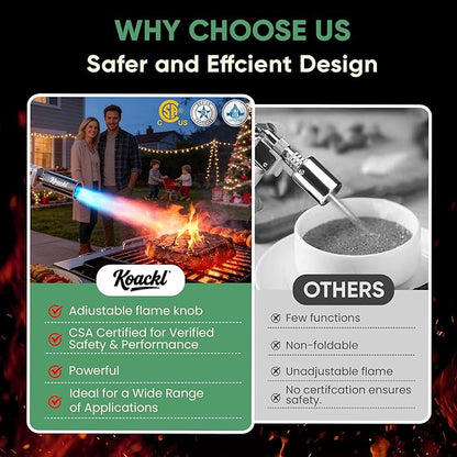 KOACKL Powerful Propane Torch Gun, Kitchen Torch with Adjustable Flame, Flamethrower Blow Torch Gun Gas Welding Kits for BBQ, Searing, Camping & Charcoal Torch Lighter(Tank Not Included)