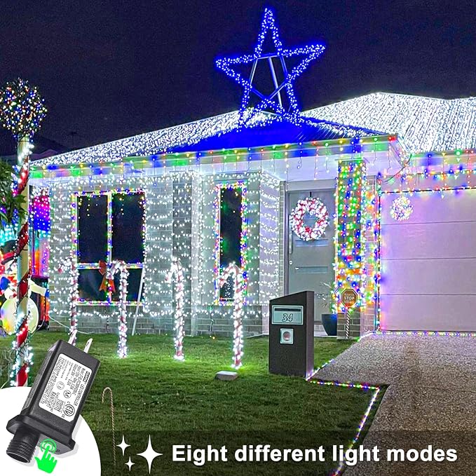 197FT 600 LED Outdoor String Lights, White Christmas Lights Indoor | Plug in Waterproof 8 Modes Clear Wire String Twinkle Lights for Bedroom Outside Patio Yard Xmas Party Wedding Decorations