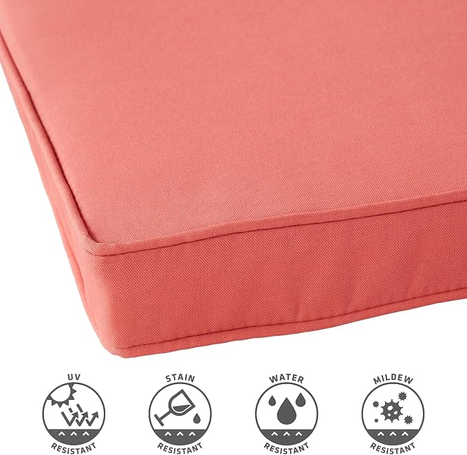 Outdoor 18 inch Square Patio Dining Chair Pads – Comfortable Fiber-Filled Seat Cushions with Ties, Reversible Polyester Fabric - Coral, Set of 4